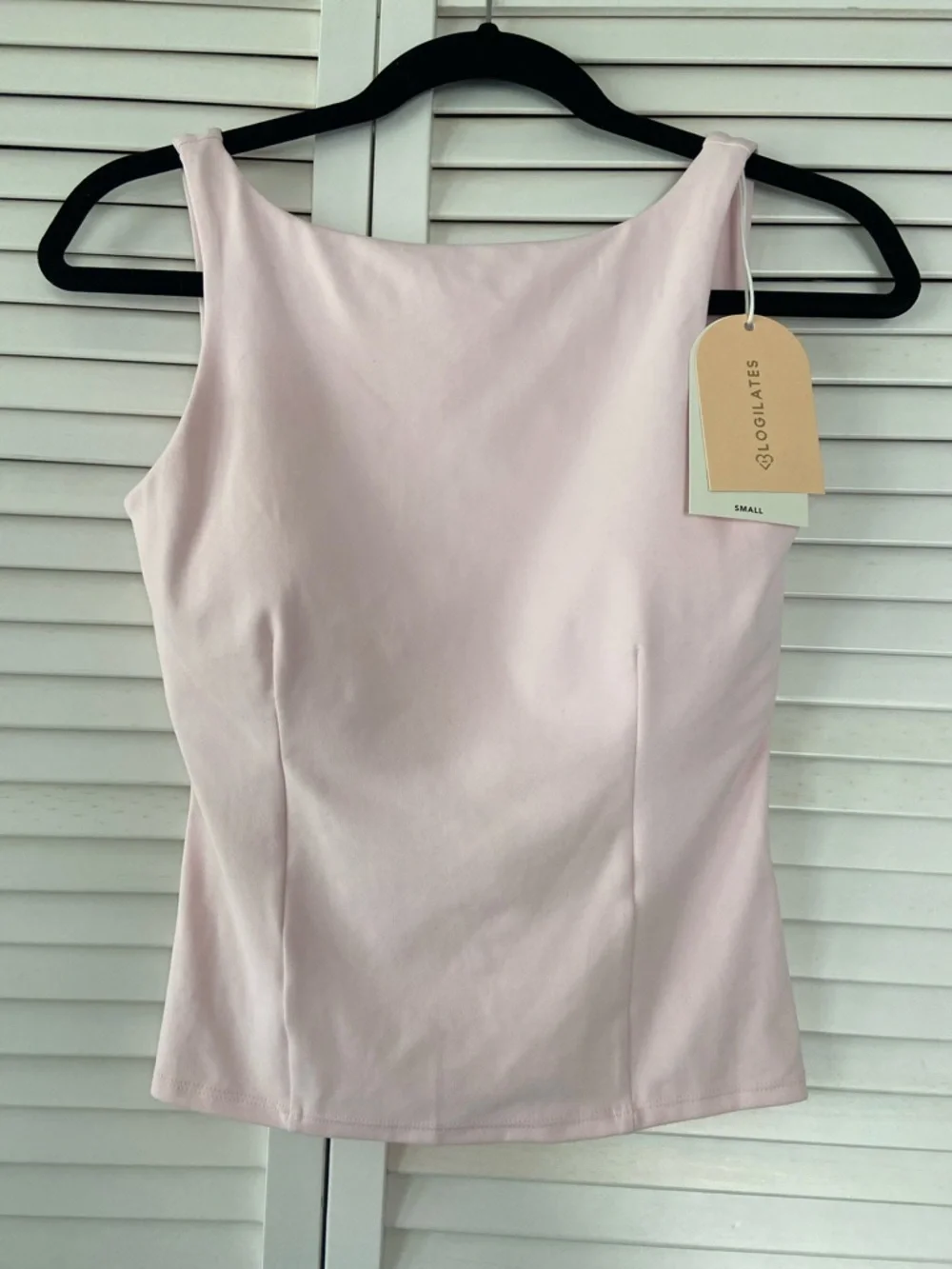 Logilates Boatneck Crisscross Tank Womans Small In Pale Pink - Picture 1 of 8